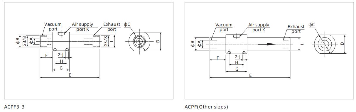 ACPF Dimensions Conveying Vacuum Generator